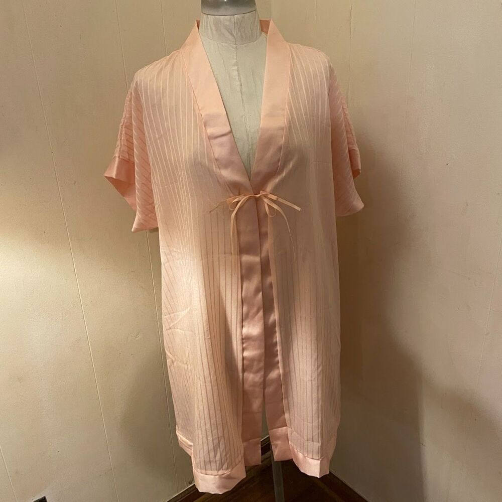Vintage 70s  DUSTER KIMONO ROBE Sheer Tonal Stripe M Spartan Undies